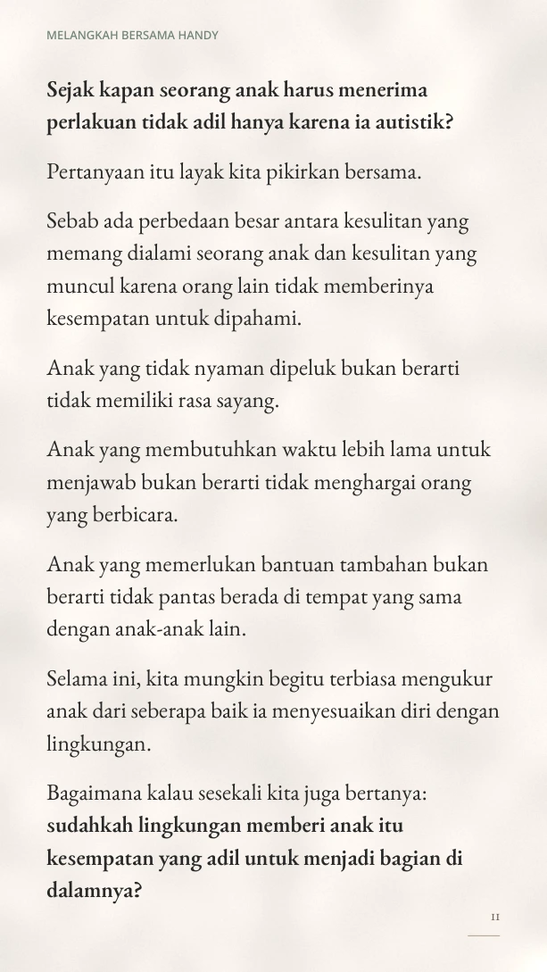 Halaman 11: Sejak kapan seorang anak harus menerima perlakuan tidak adil hanya karena ia autistik?